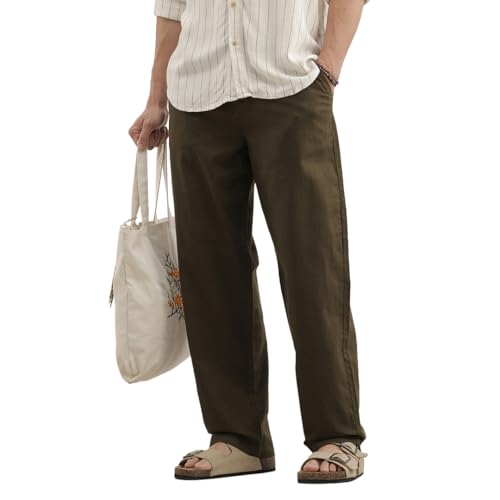 Image of WROGN Men's Linen Blend Trousers | Solid Design | Loose Fit