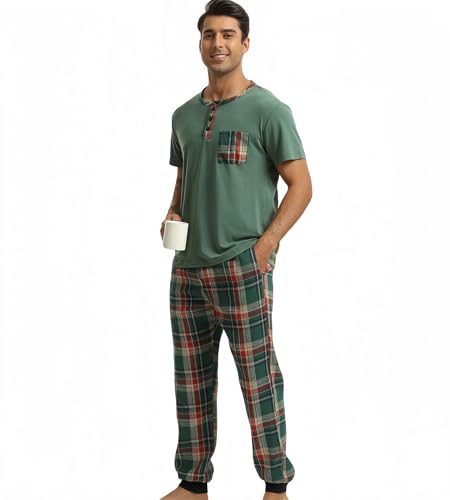 Men's Pajama Set Sleepwear Pjs Lightweight Short Sleeve Crewneck Nightwear Dry Soft Sleep Set With Pocket2