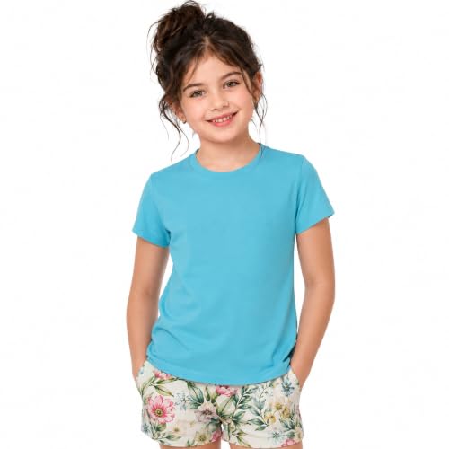 Image of Kids Round Neck Girls Tshirt | Short Sleeves | Natural Organic 100% Cotton Soft Comfortable Fabric | Plain Color Original Branded Half Sleeve | School t-Shirt for Girl Kid | Sleepwear Everyday Casual