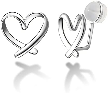 EFORPAD 925 Sterling Silver Clip on Earrings No Piercing Ear Cuffs Heart Clip Earrings for Women Girls(Silver)