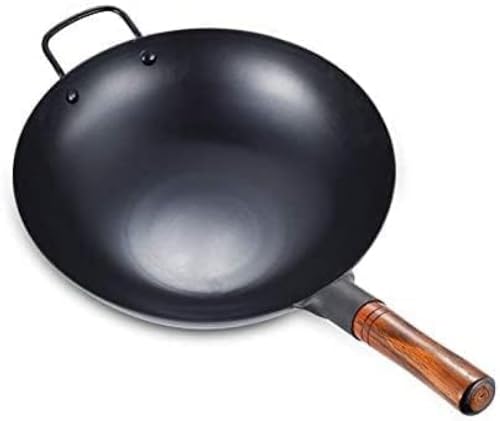 Wok de hierro hecho a mano con mango auxiliar y base plana 34cm miniatura 2