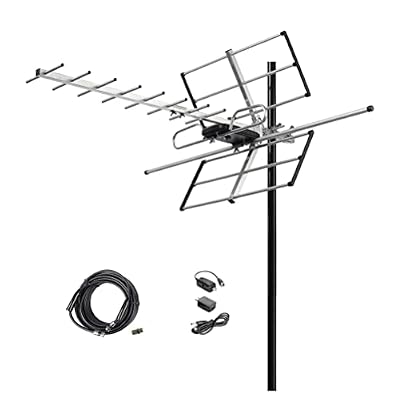 McDuory Digital Amplified Outdoor HDTV Antenna - 120 Miles Range - Built-in Amplifier - Performance in UHF/VHF - 40 feet RG6 Coax Cable - Tools Free Installation