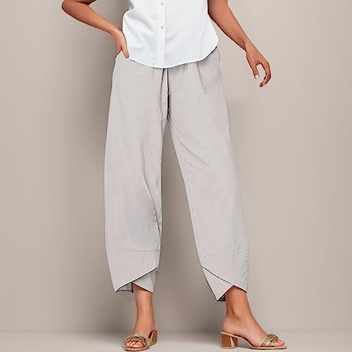 Linen Pants Women Plus Size Linen Pants Women Palazzo Lounge Pants Wide Leg Printed Cropped Bottoms Baggy Trousers Sweatpants with Pockets Black Denim Trendy 2025 Plus Size Vacation Boot Cut2