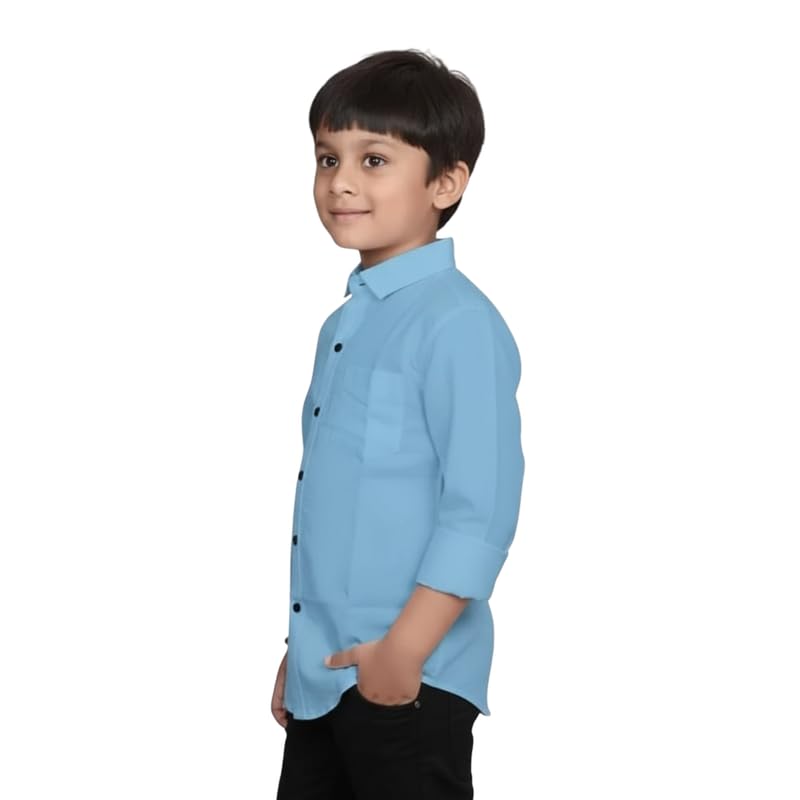 Image of Boys Cotton Blend Solid Full Sleeve Shirt with Spread Collar ? Casual Shirt for Kids