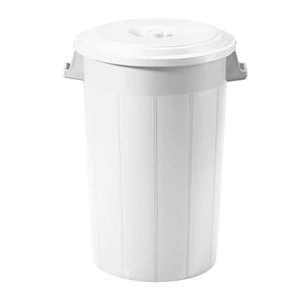 Bidone Portarifiuti Da 120 Litri Con Coperchio Antirandagismo - Colore Bianco, ø 52 X H 76 Cm, In Plastica Riciclata Al 70%, Made In Italy