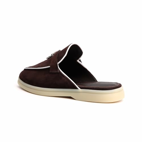 Image of XOBZJH Designer Women's Mules Flat Heel - Suede Leather Flats with Tassel Detail, Comfortable Slip-On Backless Loafers,Casual & Work Shoes