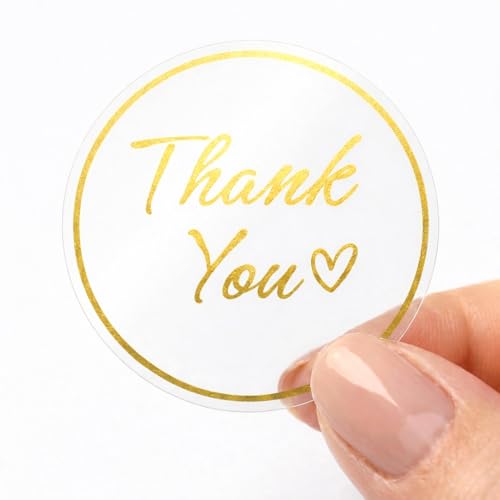 Thank You Stickers for Small Business – 500 Clear Round Stickers with Gold Foil Script, 1.5 Inch Waterproof Adhesive Labels for Packaging, Envelopes & Gift Bags