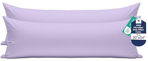 Image of Royale Linens Body Pillow Cover - Double Brushed 1800 Microfiber - 20 inchx54 inch with Hidden Zipper Closure - Wrinkle & Fade Resistant - Super Soft Body Pillowcase 2 Pack (Lavender, Pack of 2)
