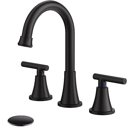 Comparison: Best Faucet For Farmhouse Sink 10 Bathroom Faucets for Sink 3 Hole, Hurran Matte Black Bathroom Sink Faucet with Pop-up Drain and Supply Lines, Stainless Steel Lead-Free Widespread Faucet for Vanity RV Farmhouse Sink