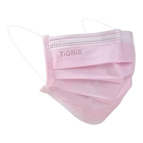 50PCs Tigris Level 3 Earloop Face Mask by JEVOLVE | 4.0G 3-Ply Individual Wrap Non-Woven Disposable Mask Indoor Outdoor Use, Pink Face Mask Cover
