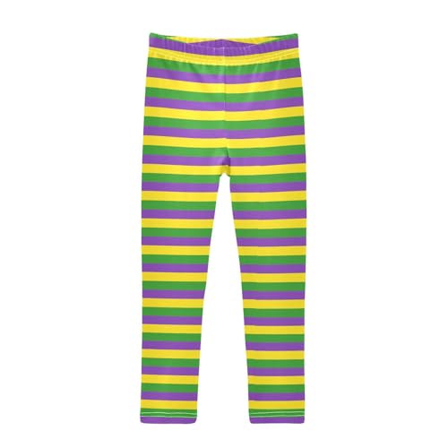 CaTaKu Leggings for Girls Mardi Gras Stripes Toddler Girls Leggings Athletic Tights Pants Size