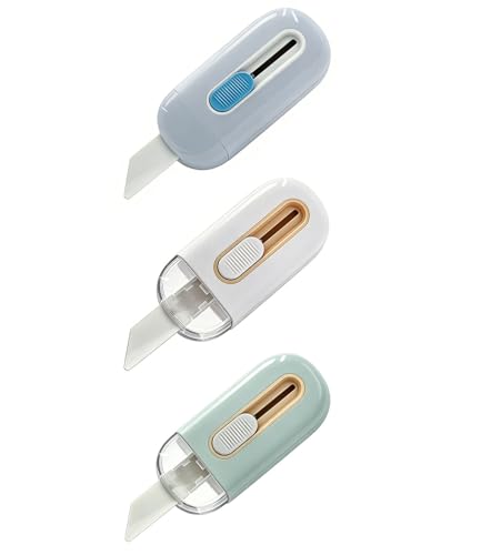 Image of 3PCS Ceramic Box Cutter, Mini Safety Box Opener with Retractable Blade, Cute Small Package Opener Tool for Home, Office & Warehouse Use