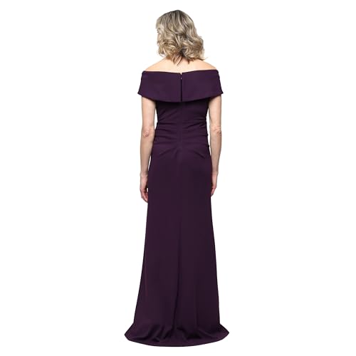 Image of Alex Evenings Women's Off the Shoulder Stretch Crepe Dress with Fishtail Back, Floor Length Mother of the Bride Dress