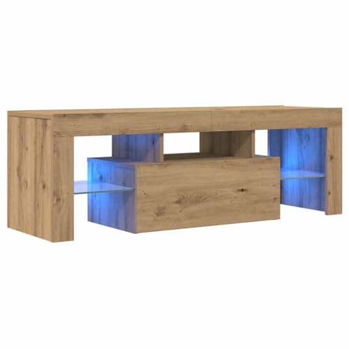 vidaXL Meuble TV avec lumières LED chêne Artisanal Bois d'ingénierie, Support TV, Meuble multimédia, Console TV, Meuble HiFi, Centre de Divertissement