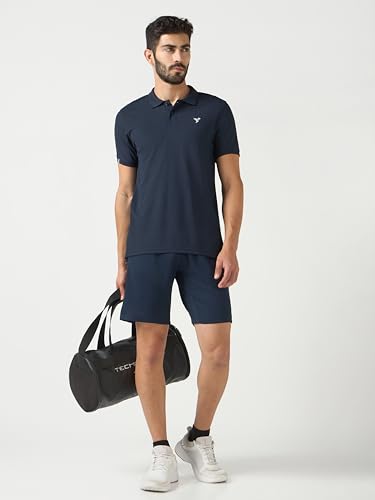 Image of TECHNOSPORT Men's Solid Slim Fit Polo Collar T-Shirt MATPIQ Half Sleeve Button Polyester for Gym Running Workout UPF50+ Anti Odour