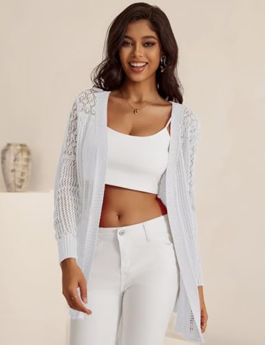 Women's Lightweight Crochet Cardigan Sweaters Long Sleeve Loose Drape Open Front Boho Beach Cover Up, S-XL2