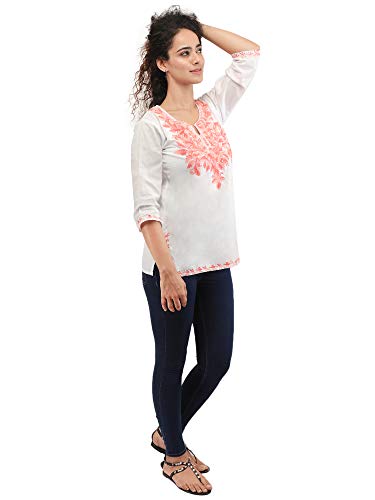 Image of QAZMI Women's Regular Kashmiri Embroidered Cotton (QAZY1229 White 2XL)