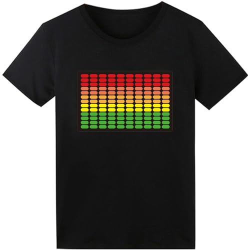 T-shirt LED pour fête, hiphop, cosplay, concert, cadeau d'anniversaire, costume de Noël, avec égaliseur activé par le son, t-shirt DJ, Noir , M