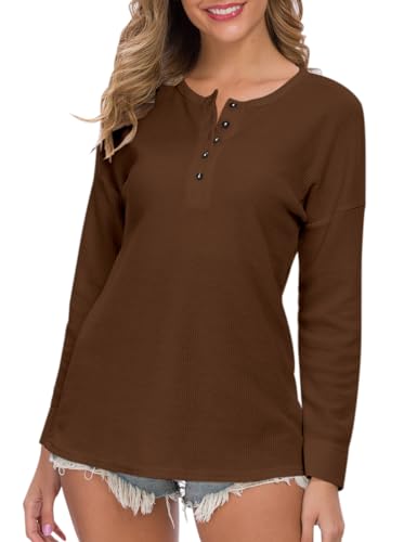 Image of MOLERANI Womens Long Sleeve Waffle Knit Henley Shirts Tunic Tops