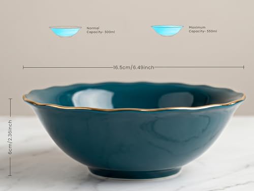 Image of Bodhi House 2-Piece Gold Rim Porcelain Serving Bowl Set | Lightweight, Chip Resistant, | Dishwasher Safe | Elegant Tableware for Home Dining, Parties, Serving & Gifting Use | Teal