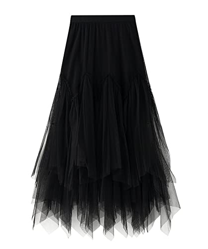 Women's Layered Midi Skirt,Fairy Elastic Waist A Line Tutu Tulle Skirt Princess Petticoat