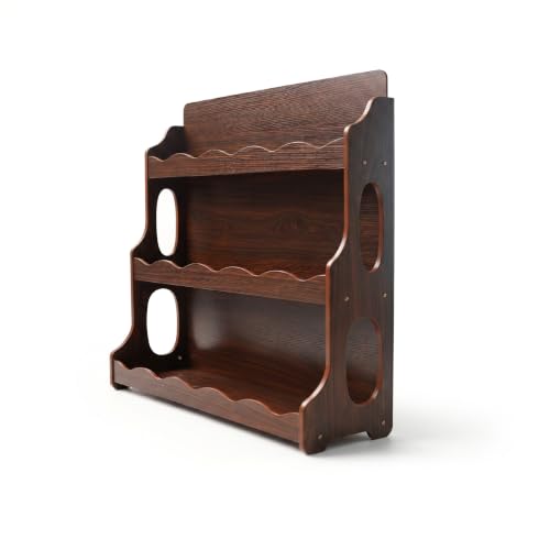 Image of Wood Kids Bookshelf,WalnutWood GrainPattern | Dutch Design Scalloped Montessori Toddler Book Shelf 3Tier Wooden Furniture