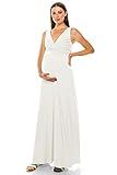 Beachcoco Women's Maternity Sleeveless V Neck Maxi Dress (S, White)