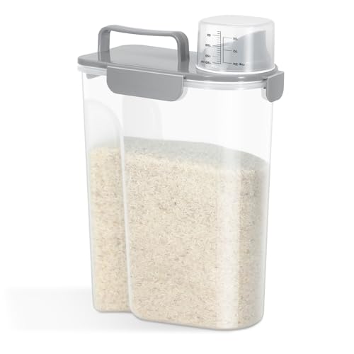 TBMax 5Liter Rice Container with Handle, Large Pour Spout Food Storage Container with Lid, BPA-Free Portable Storage Container for Pet Food, Cereal, Grain, Beans, Washing Powder, Light Grey