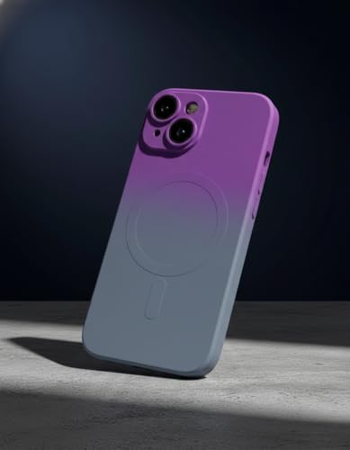 Image of amazon basics Gradient Mag-Safe Case for iPhone 15 | Soft Silicone Shockproof Cover with Camera Protection | Slim Lightweight Design | Smooth Touch & Durable - Purple & Gray