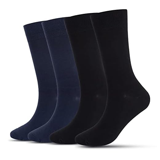 Athlemo Men's Bamboo Dress Socks 4 Pack Crew Business Casual Sock Soft Comfortable Odorless Black&Navy 10-13