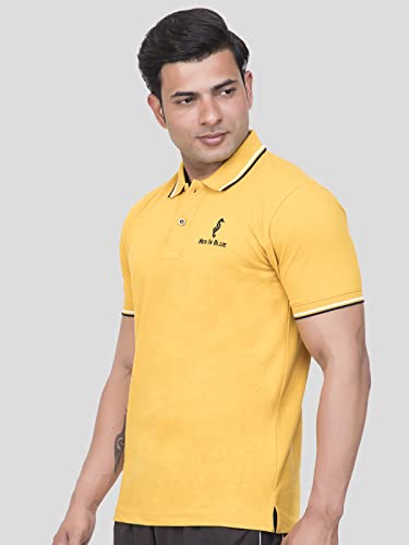 Image of MEN IN BLUE Mens Polo Tshirt | Cotton Blend Pique Knit Polo Collar Half Sleeve Regular Fit Tshirt with Embroidered Logo on Chest and Sleeve