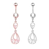 Piercing para ombligo de anillo, pequeño piercing para ombligo de acero quirúrgico, 14 G, circonita cúbica hueca, en forma de lágrima, 2 unidades