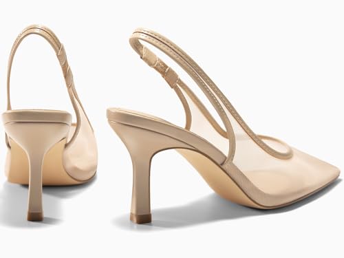 Image of Coutgo Womens Mesh Slingback Kitten Heels Pointed Toe Low Heel Pumps Sexy Dress Shoes