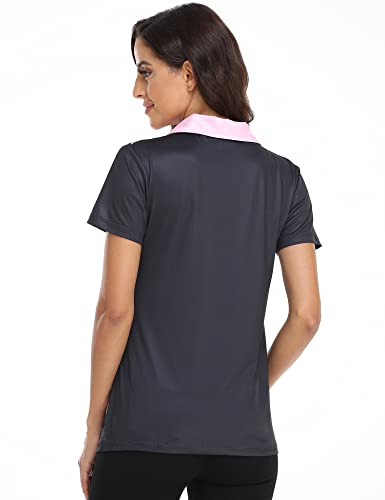 Shirts For Women V Neck Polo Shirts Upf 50+ Sun Protection T-Shirts Slim Fit Polo Shirts Black Pink #TOP2
