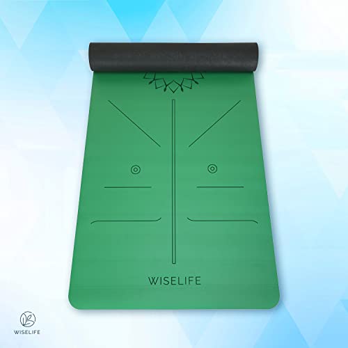 Image of WiseLife PU Rubber Professional Yoga Mat + Carry Strap - Green (5mm Extra Thick Extra Long Extra Wide Exercise floor mat for Gym, Workout, Fitness, Yoga and Pilates) PURE PU Leather & Natural Rubber