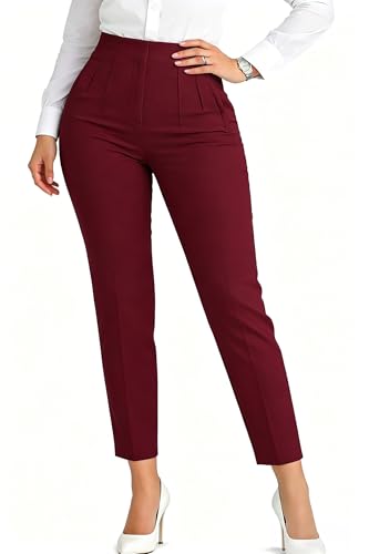 Womens Stretchy Dress Pants 2025 Trendy High Waisted Pleated Straight Leg Business Work Casual Trousers