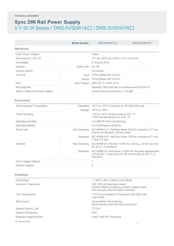 Alimentation 5V 6A stable à découpage DRS-5V50W1AZ haute efficacité 50W - 6