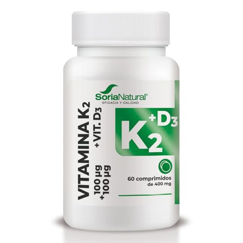 Soria Natural Vitamina K + Vitamina D3 - Contribuye a la Salud Ósea - Apoya la Absorción y Fijación del Calcio en los Huesos - 60 comprimidos de 400 mg - Vitaminas Mujer y Hombre