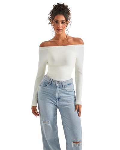 SUUKSESS Women Fall Modal Ribbed Top Boat Neck Long Sleeve Shirts Basic Going Out T Shirts4