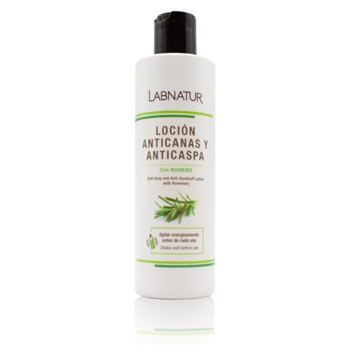 Locion Anticanas y Anticaspa 250 ml Labnatur. Con Extracto Natural de Romero. Matiza las Canas, Elimina la Caspa y Regula el Sebo. Fortalece el Cabello y Estimula su crecimiento. Natural y Vegano.