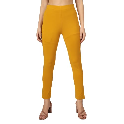 Image of ON&ON Women's Cotton and Lycra Stretchable Slim Fit Straight Pant | Trouser for Casual Wear and Office Wear