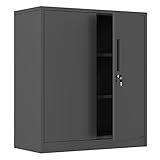 JINKUR Aktenschrank Lagerschrank Metallschrank Stahlschrank, Aufbewahrungsschrank aus Metall mit verschließbaren Türen und 2 verstellbaren Regalen (schwarz)