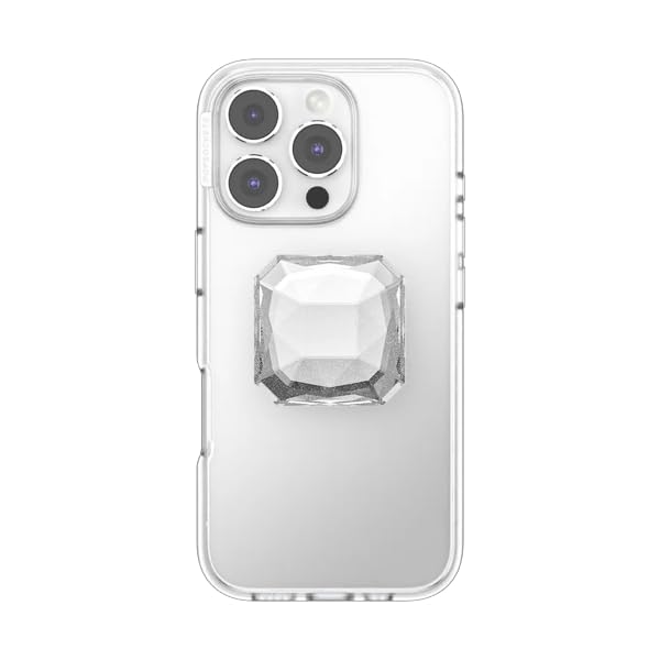 Image of PopSockets Adhesive Phone Grip, Holder, Phone Stand, Heart - Pillow Cut Heart Clear Glitter