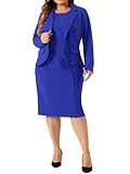 Agnes Orinda Plus Size Dress Suits for Women Two Piece Outfits Blazers Jacket and Sleeveless Dress Business Casual Suit Sets 2X Royal Blue