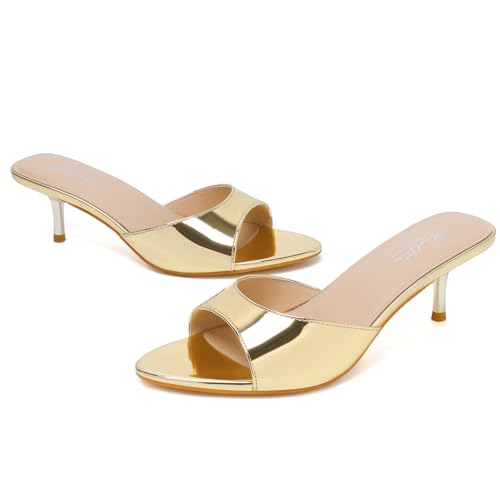 Image of Mostrin Kitten Heels for Women Pointed Toe Vintage Mules Heels Sexy Slip on Stiletto Backless Sandals for Party Wedding Daily