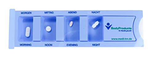 Medi-Inn Medikamentendispenser mit 4 Fächern, blau Standard, 10 Stück, Tablettenbox für einen Tag, Pillenbox, Tagesdispenser