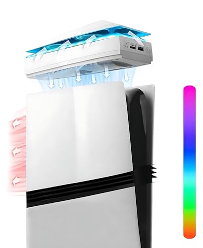 Image of RGB Cooling Fan for PS5 Pro (Disc & Digital) Dust Cover- 7 RGB Light Modes, Ultra-Quiet Adjustable 3 Speed, Dual USB Ports