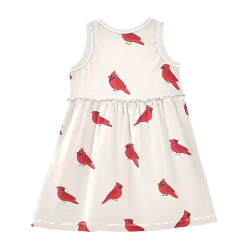 Cartoon Bird Red Cardinal Seamless Girls Casual Dress Cotton Summer Clothes for Kids 2T-8Y2