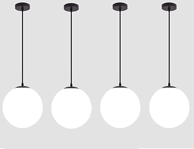 Image of Milky White Glass Globe Hanging Light for Ceiling, 6 Inch Modern Round Ball Pendant Chandelier Lamp for,(Bulb not Included) Pack of 2