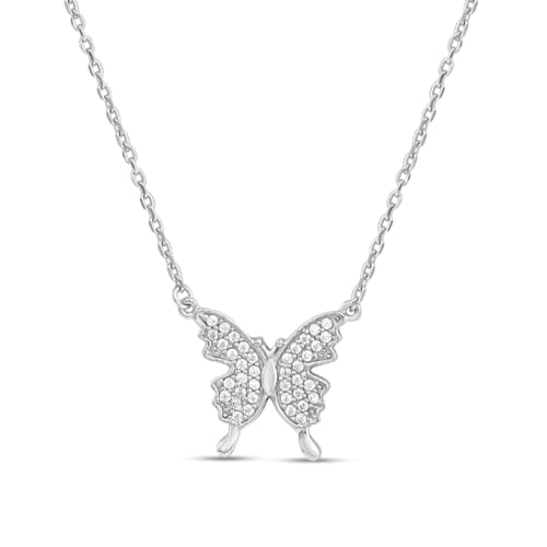 ZAVYA 925 Sterling Silver Cubic Zirconia CZ Butterfly Rhodium Pla...